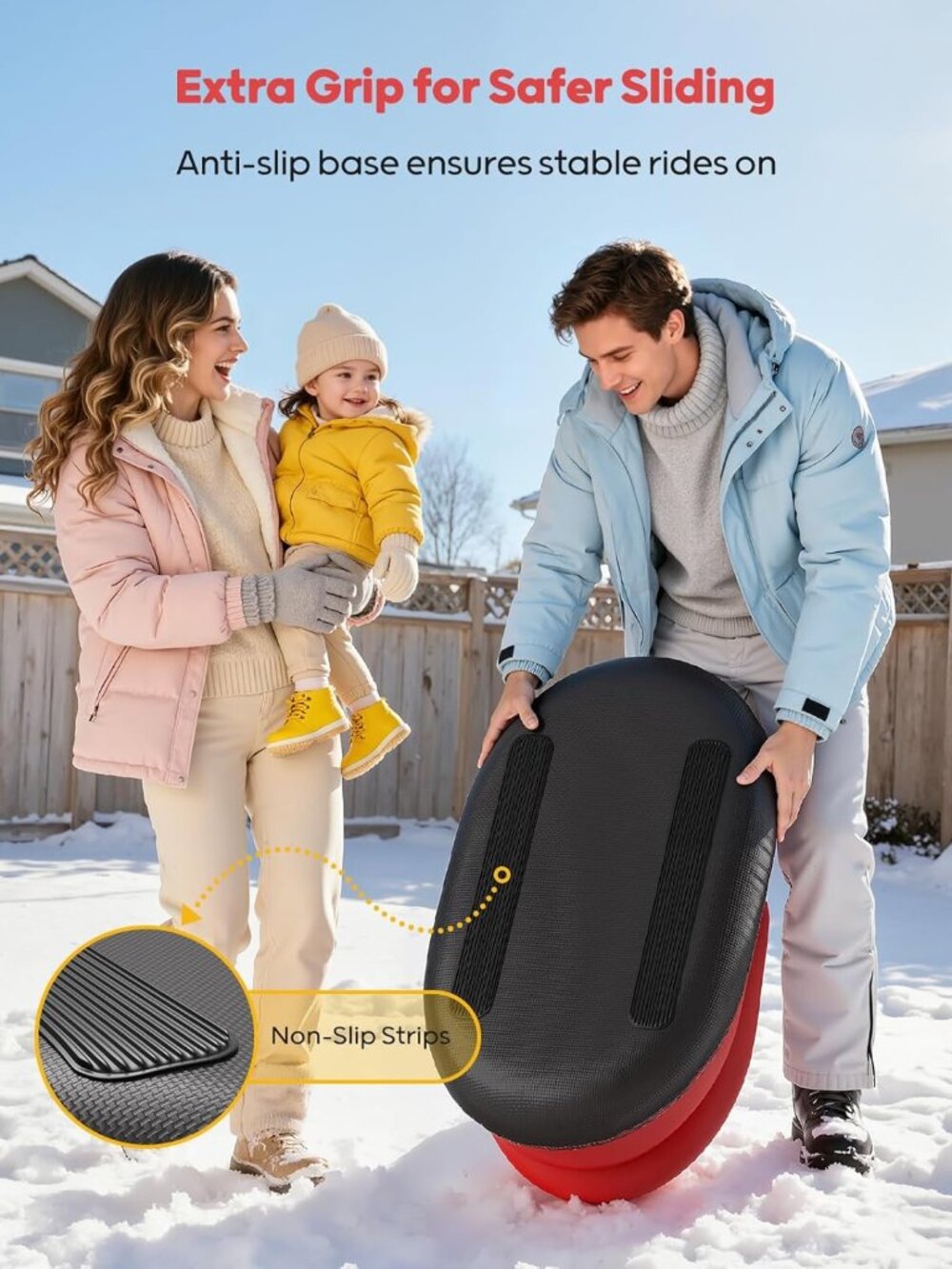 Snow Sled for Toddlers 1-3 with Canvas Cover, Inflatable Baby Sled with 3-Sided - Picture 4 of 7